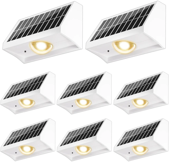 Main image of Solar Fence Lights Outdoor Waterproof High Brightness LED Spot Lens Deck Lights 7 Mode Warm & Cool White RGB Solar Powered Wall Lighting Decor for Outside Patio Step Backyard Railing - 8 Pack(White)