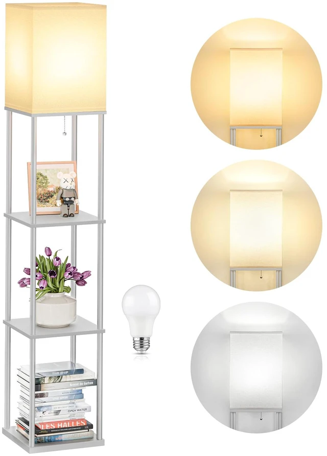 Main image of Floor Lamp with Shelves, 3-Tier Square Modern Shelf Lamp 3CCT Bright Bulb Included, Tall Standing Lamps for Living Room Bedroom Office