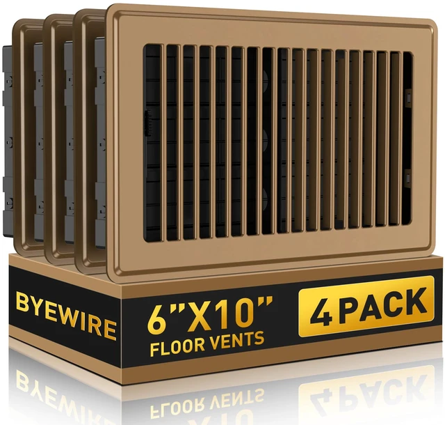 Main image of Floor Register 6x10, Heavy Duty Steel Vent Covers for Home Floor and Wall 4 Pack Brown Floor Vent Covers, Fits 6x10 or 10x6 Duct Opening, Adjustable Airflow, HVAC Vents for Bedrooms & Living Rooms