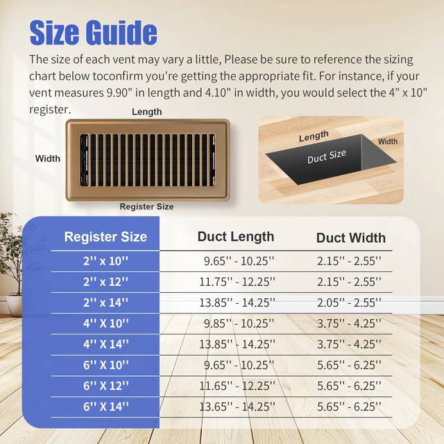Alt view image 7 of 7 - Floor Register Fits 6x12 or 12x6 Duct Opening, 4 Pack Brown Floor Vents Heavy Duty Walkable Floor Vent Covers, Adjustable Airflow HVAC Air Vents, Steel Rust-Proof Vent Covers for Home & Office