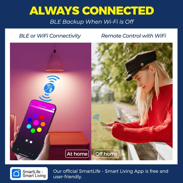 Alt view image 2 of 7 - E12 Smart Light Bulbs Work with Alexa/Google Home, 4PCS No Hub Required, 50W 550LM G16.5 RGBCW Smart Bulb Work with SmartLife, 2.4G WiFi BLE Candelabra Chandelier Bulb, ETL Listed