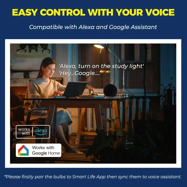 Alt view image 3 of 7 - E12 Smart Light Bulbs Work with Alexa/Google Home, 4PCS No Hub Required, 50W 550LM G16.5 RGBCW Smart Bulb Work with SmartLife, 2.4G WiFi BLE Candelabra Chandelier Bulb, ETL Listed
