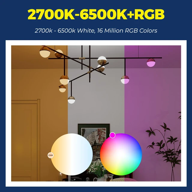 Alt view image 4 of 7 - E12 Smart Light Bulbs Work with Alexa/Google Home, 4PCS No Hub Required, 50W 550LM G16.5 RGBCW Smart Bulb Work with SmartLife, 2.4G WiFi BLE Candelabra Chandelier Bulb, ETL Listed