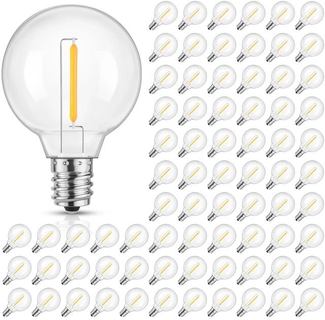 Main image of 75 Pack G40 LED Replacement String Light Bulbs, E12 Base, 1W,2700K Waterproof, Shatterproof, Energy Efficient, Dimmable, Equal to 5W Incandescent, Warm White, Not Solar String Compatible