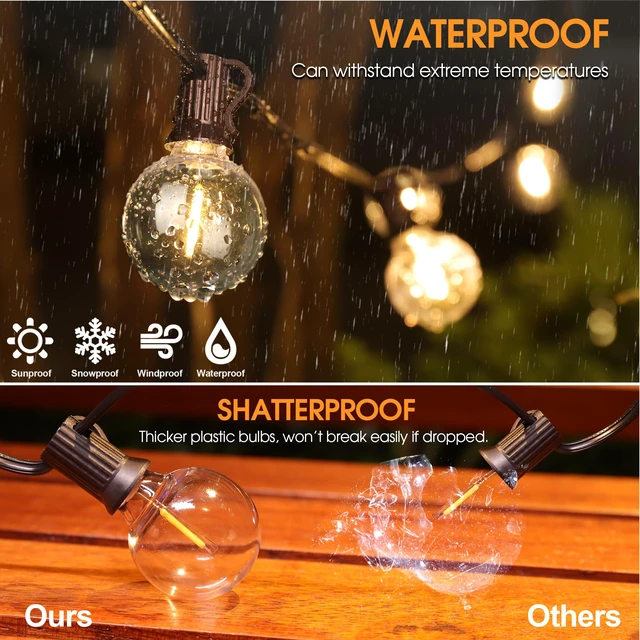 Alt view image 3 of 7 - 75 Pack G40 LED Replacement String Light Bulbs, E12 Base, 1W,2700K Waterproof, Shatterproof, Energy Efficient, Dimmable, Equal to 5W Incandescent, Warm White, Not Solar String Compatible