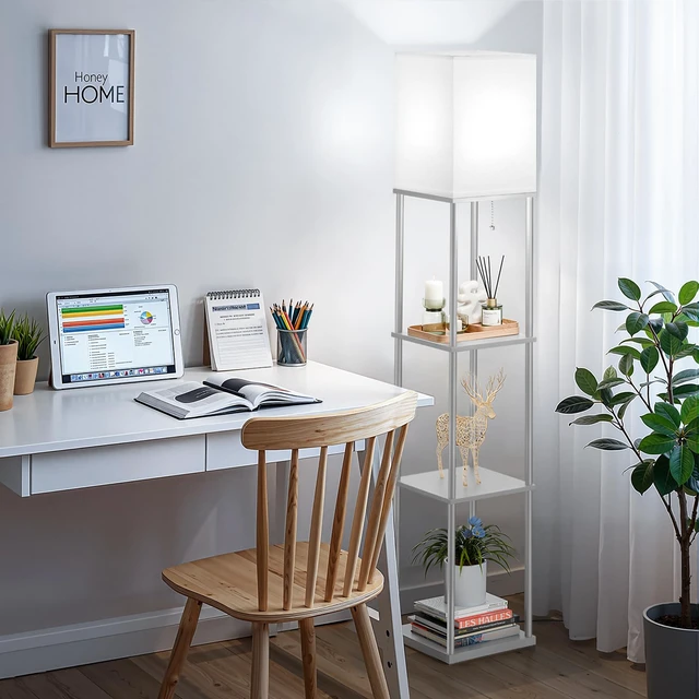 Alt view image 5 of 7 - Floor Lamp with Shelves, 3-Tier Square Modern Shelf Lamp 3CCT Bright Bulb Included, Tall Standing Lamps for Living Room Bedroom Office