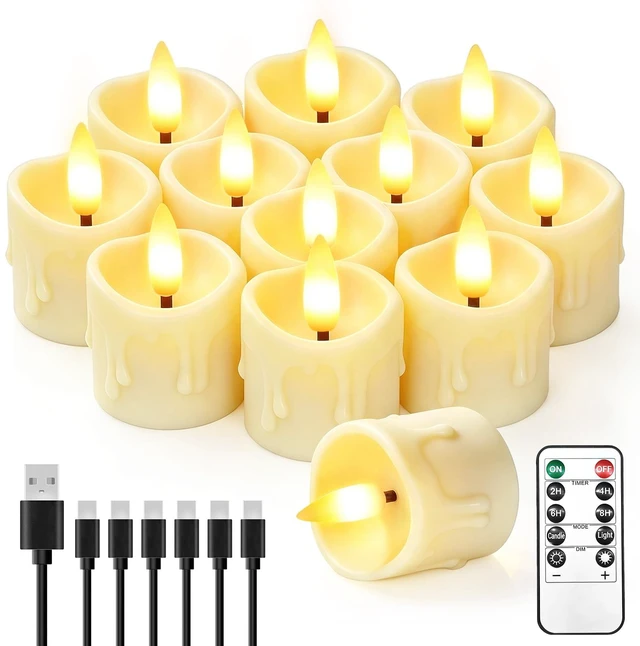 Main image of 12 Pack Small Rechargeable Flameless Candles with Remote Timer 1.5"x2" LED Tea Lights Flickering Mini Candles Battery Operated Votive Fake Candles for Halloween Wedding Party Table Decor