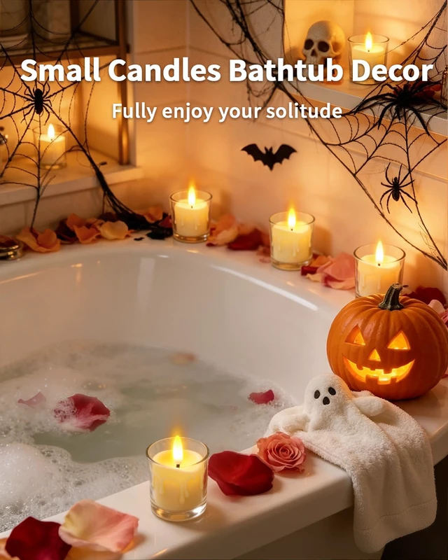 Alt view image 7 of 7 - 12 Pack Small Rechargeable Flameless Candles with Remote Timer 1.5"x2" LED Tea Lights Flickering Mini Candles Battery Operated Votive Fake Candles for Halloween Wedding Party Table Decor