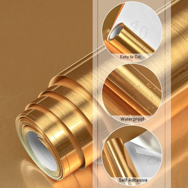 Alt view image 4 of 7 - Stainless Steel Contact Paper Peel and Stick Gold 17.7×393 Stainless Steel Wallpaper for Metallic Chrome Appliances Fridge Vinyl Wrap Self Adhesive Wallpaper Kitchen Dishwasher Cover
