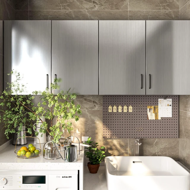 Alt view image 2 of 7 - Stainless Steel Contact Paper Peel and Stick Silver 17.7×276 Stainless Steel Wallpaper for Metallic Chrome Appliances Fridge Vinyl Wrap Self Adhesive Wallpaper Kitchen Dishwasher Cover