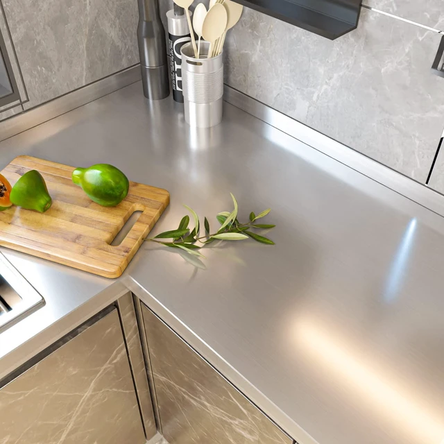 Alt view image 3 of 7 - Stainless Steel Contact Paper Peel and Stick Silver 17.7×276 Stainless Steel Wallpaper for Metallic Chrome Appliances Fridge Vinyl Wrap Self Adhesive Wallpaper Kitchen Dishwasher Cover