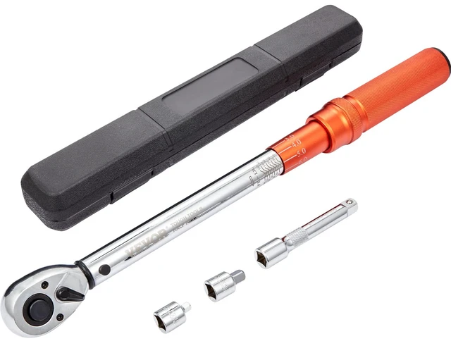 Main image of Torque Wrench 1/2" Drive 10-150ft.lb/14-204n.m Click Torque Wrench Auto or Instruments Repairing, Chrome Vanadium Steel, Dual-Direction Adjustable, with Double Range Scales, Adapters, Orange