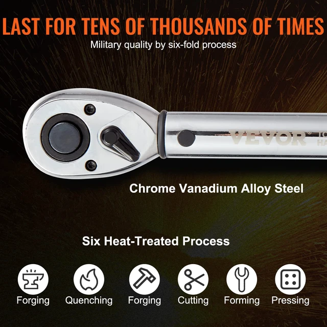 Alt view image 3 of 7 - Torque Wrench 1/2" Drive 10-150ft.lb/14-204n.m Click Torque Wrench Auto or Instruments Repairing, Chrome Vanadium Steel, Dual-Direction Adjustable, with Double Range Scales, Adapters, Orange