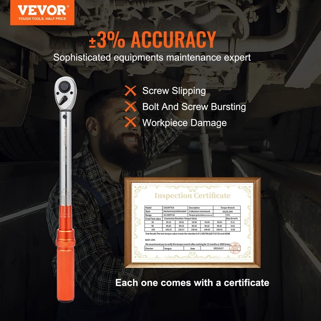 Alt view image 2 of 7 - Torque Wrench 1/2" Drive 10-150ft.lb/14-204n.m Click Torque Wrench Auto or Instruments Repairing, Chrome Vanadium Steel, Dual-Direction Adjustable, with Double Range Scales, Adapters, Orange