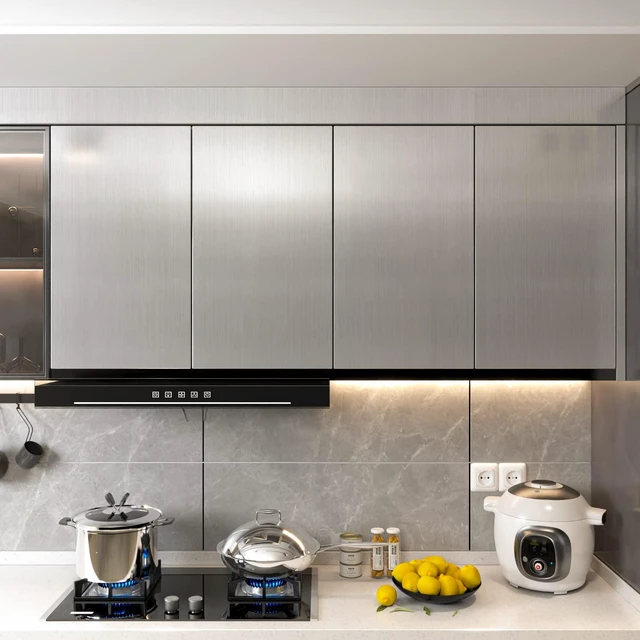 Alt view image 7 of 7 - Stainless Steel Contact Paper Peel and Stick Silver 17.7×393 Stainless Steel Wallpaper for Metallic Chrome Appliances Fridge Vinyl Wrap Self Adhesive Wallpaper Kitchen Dishwasher Cover