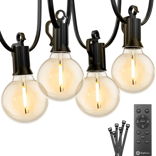 Main image of Outdoor String Lights, 38FT 15 Shatterproof LED Bulbs with Remote, Waterproof Dimmable Patio Hanging Lamps for Porch, Balcony, Bistro, Cafe, Deck, Backyard