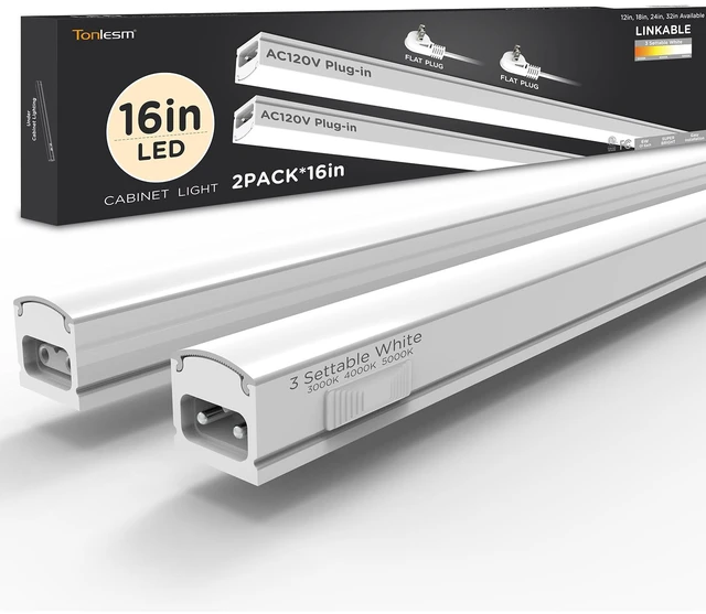 Main image of Under Cabinet Lighting Plug in AC120V 3CCT 3000/4000/5000K,Super Bright,Linkable Under Counter Lights for Kitchen,Ultra Slim LED Cabinet Light for Closet,Shelf,Sink,ETL Listed(16inch,White,2Pack)