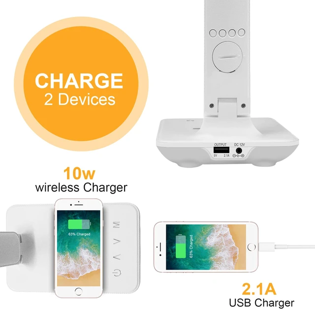 Alt view image 6 of 7 - Desk Lamp with Wireless Charger: USB Charging Port, Table Lamp with Clock, Desk Lamps for Home Office College Dorm Room Essentials