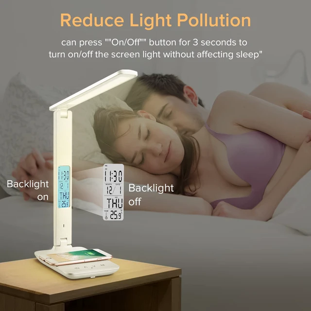 Alt view image 7 of 7 - Desk Lamp with Wireless Charger: USB Charging Port, Table Lamp with Clock, Desk Lamps for Home Office College Dorm Room Essentials