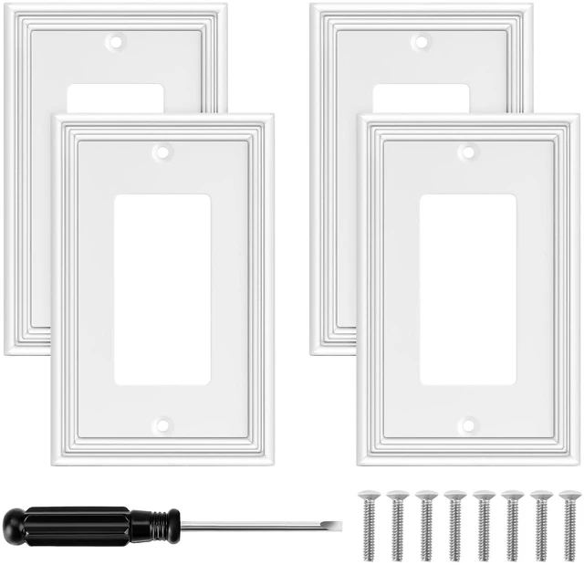 Main image of Decorative Single Rocker Switch Plate Covers-4 Pack White Decorator Light Switch Cover, GFCI Outlet Covers,Bamboo Fiber Material 1 Gang Wall Plates for Kitchen Bathroom