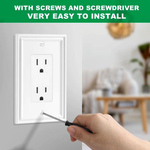 Alt view image 6 of 6 - Decorative Single Rocker Switch Plate Covers-4 Pack White Decorator Light Switch Cover, GFCI Outlet Covers,Bamboo Fiber Material 1 Gang Wall Plates for Kitchen Bathroom