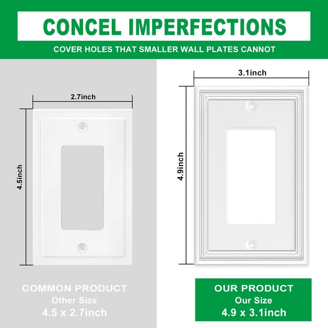 Alt view image 3 of 6 - Decorative Single Rocker Switch Plate Covers-4 Pack White Decorator Light Switch Cover, GFCI Outlet Covers,Bamboo Fiber Material 1 Gang Wall Plates for Kitchen Bathroom