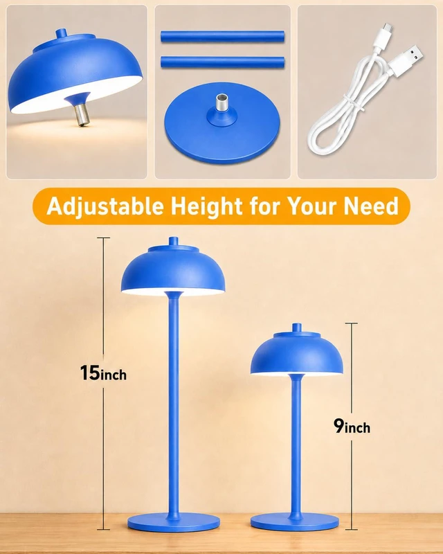 Alt view image 7 of 7 - Blue Cordless Table Lamps, Rechargeable LED Touch Lamp, 2 Pack Waterproof, 5000mAh Battery, Touch Dimming, Wireless Table Lamps for Outdoor Patio, Restaurant, Dinner, Table Top, Home Bar