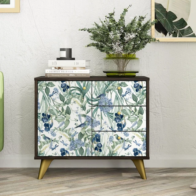 Alt view image 3 of 7 - Floral Wallpaper Peel and Stick Flower Bird Blue Vinyl 17in x 393in Flower Contact Paper Vintage Floral Wallpaper Boho Self Adhesive Waterproof Wall Paper Botanical Removable Decorative Vinyl