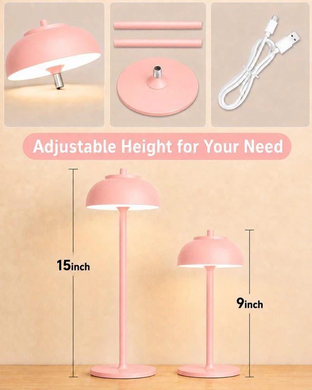 Alt view image 7 of 7 - Pink Cordless Table Lamps, Rechargeable LED Touch Lamp, 2 Pack Waterproof, 5000mAh Battery, Touch Dimming, Wireless Table Lamps for Outdoor Patio, Restaurant, Dinner, Table Top, Home Bar