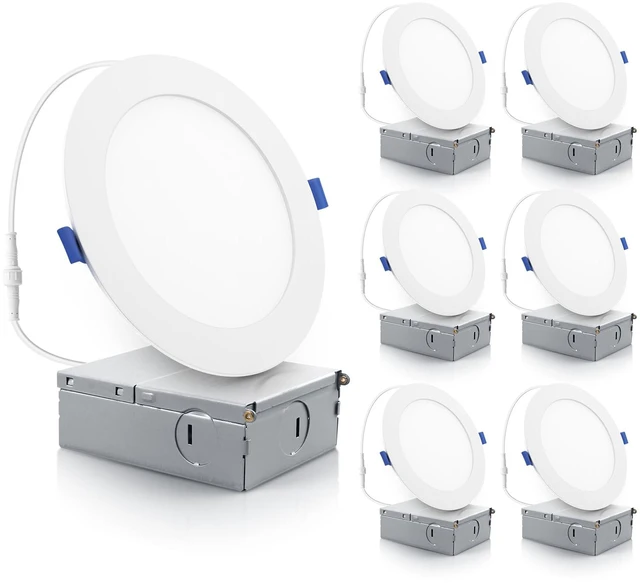 Main image of 6 Inch Ultra Thin LED Recessed Ceiling Lights, Smooth Trim Canless Downlight,12W 1100Lm 5000K Daylight, Dimmable, Wafer Thin, Slim LED Panel with Junction Box, ETL Listed, 6 Pack