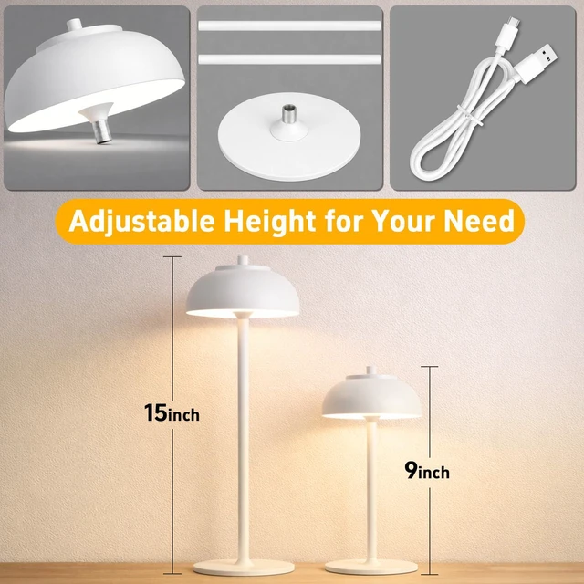 Alt view image 7 of 7 - White Cordless Table Lamps, Rechargeable LED Touch Lamp, 2 Pack Waterproof, 5000mAh Battery, Touch Dimming, Wireless Table Lamps for Outdoor Patio, Restaurant, Dinner, Table Top, Home Bar
