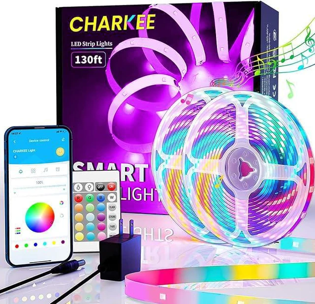Main image of 130ft LED Strip Lights RGB Color Changing 65.6ft x 2 Rolls, Music Sync, Dimmable, 24V Bluetooth LED Lights, Smart App & Remote Control for Bedroom DIY
