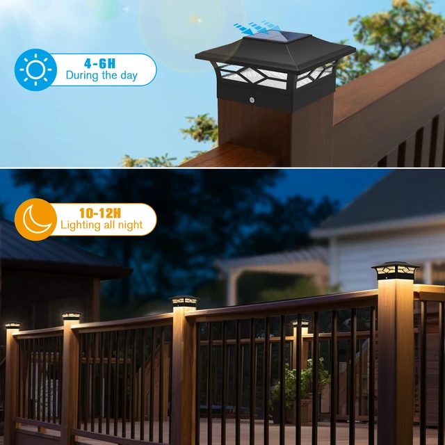 Alt view image 2 of 7 - Solar Post Cap Lights Outdoor 12pack, Waterproof Solar Powered Deck Fence Post Lights for 4x4 Wood/Vinyl Posts, Solar Outdoor LED Light with Cool/Warm Lighting Decorate Garden Patio Porch
