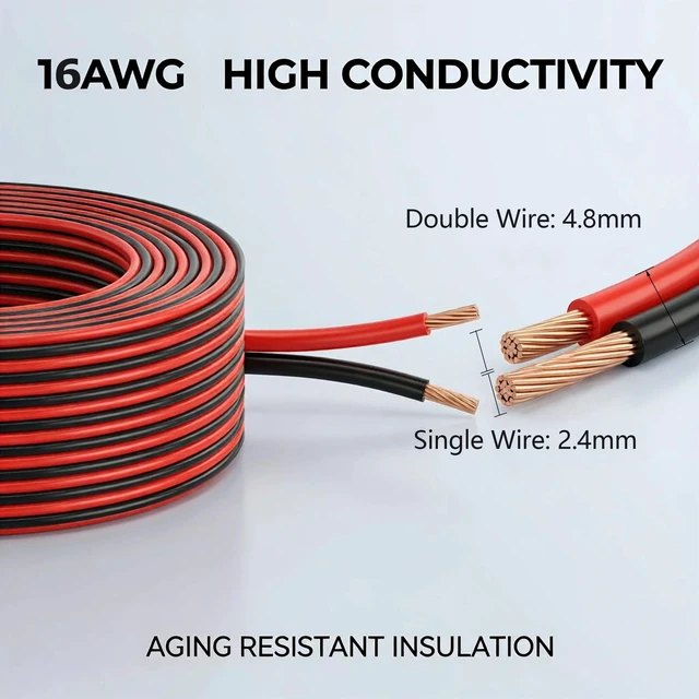 Alt view image 4 of 7 - 16 Gauge Wire 100FT, 16 AWG CCA Red and Black 2 Conductor Speaker Wire Copper Clad Aluminum Automotive Wire 16/2 for 12V/24V DC, Automotive, Car Audio, Home Theater, LED Strips, Lighting
