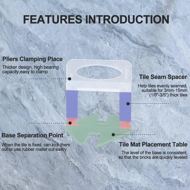Alt view image 4 of 7 - Tile Leveling System 1/16Kit 1400pcs Tile Leveler Spacers Clips +320pcs Reusable Wedges Tile Leveler Tool Set for Tile & Stone Installation1720