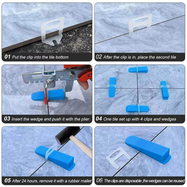 Alt view image 5 of 7 - Tile Leveling System 1/16Kit 1400pcs Tile Leveler Spacers Clips +320pcs Reusable Wedges Tile Leveler Tool Set for Tile & Stone Installation1720