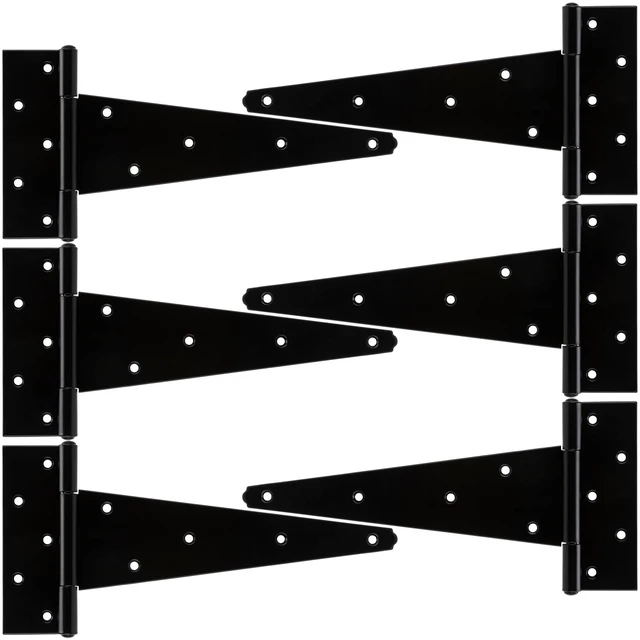 Main image of 10 Inch T-Strap Heavy Duty Shed Door Hinges Gate Strap Hinges Black Tee Hinge Wrought Hardware for Wooden Fences,Yard,Barn Door,Rustproof (6 Pack)