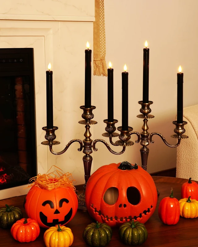 Alt view image 4 of 7 - Black Flameless Taper Candles Flickering, NO Remote, 9.6 Inches Battery Operated, 6 Pcs Realistic Electric LED Candlesticks Made of Plastic for Halloween Party Home Decor