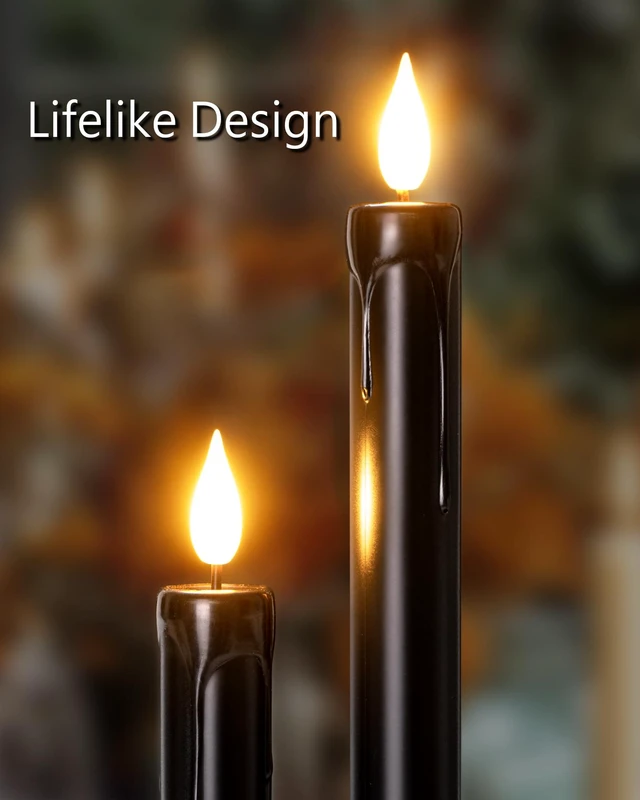 Alt view image 2 of 7 - Black Flameless Taper Candles Flickering, NO Remote, 9.6 Inches Battery Operated, 6 Pcs Realistic Electric LED Candlesticks Made of Plastic for Halloween Party Home Decor