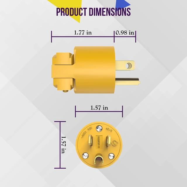 Alt view image 7 of 7 - NEMA 5-15P Plug, Male Extension Cord Ends, Yellow, 5-Pack 12-14 AWG, nylon rubber housing, impact/corrosion resistant, UL Listed