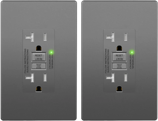 Main image of GFCI Outlet 20Amp, Self-Test, ETL Listed, Matte Space Gray, 2-Pack Tamper-Resistant, Ground Fault Protection, LED Indicator, No-False-Trip Performance, Screwless Wall Plate, Anti-In