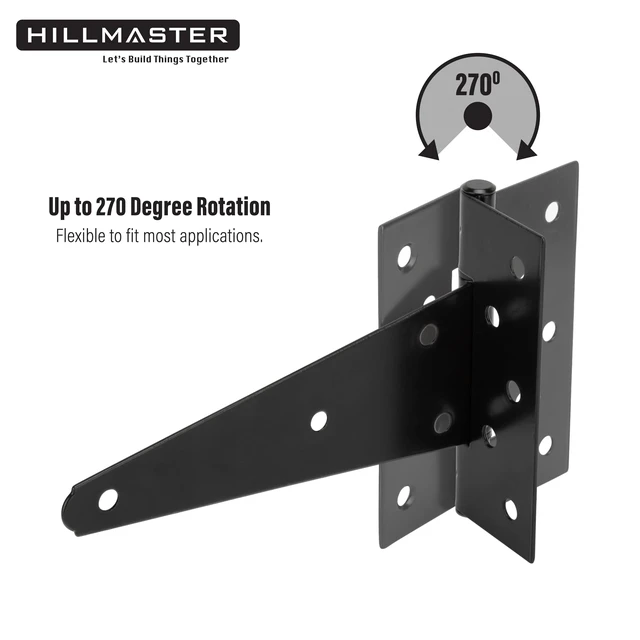 Alt view image 3 of 7 - 10 Inch T-Strap Heavy Duty Shed Door Hinges Gate Strap Hinges Black Tee Hinge Wrought Hardware for Wooden Fences,Yard,Barn Door,Rustproof (6 Pack)