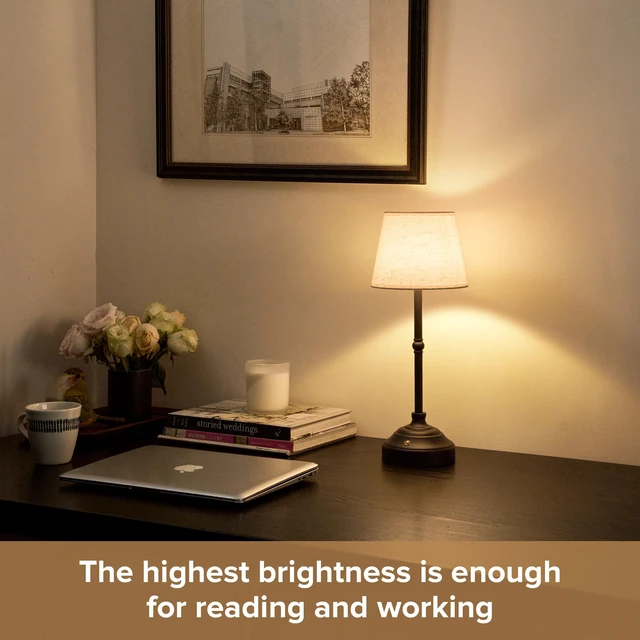 Alt view image 6 of 7 - Cordless Table Lamp, Rechargeable Desk Lamp with Fabric Shade, Battery Operated Lamp 3 Color Stepless Dimming, Portable Small Touch Bedside Lamp Home Decor for Dining, Counter (Matte Black)