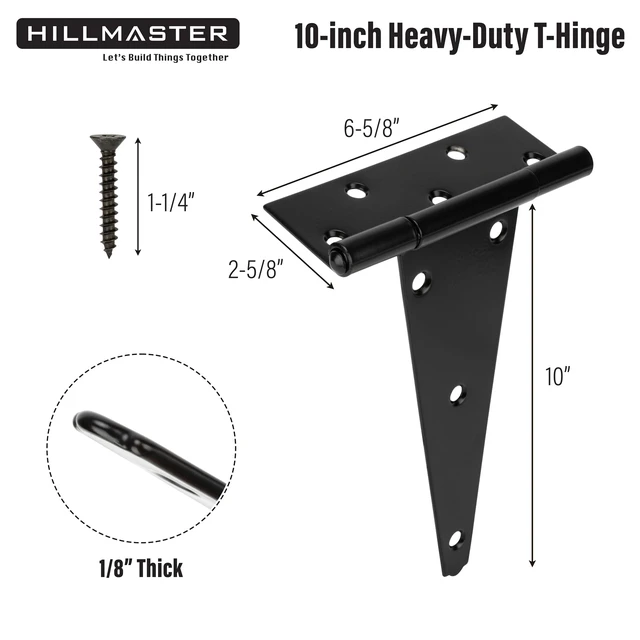 Alt view image 4 of 7 - 10 Inch T-Strap Heavy Duty Shed Door Hinges Gate Strap Hinges Black Tee Hinge Wrought Hardware for Wooden Fences,Yard,Barn Door,Rustproof (6 Pack)