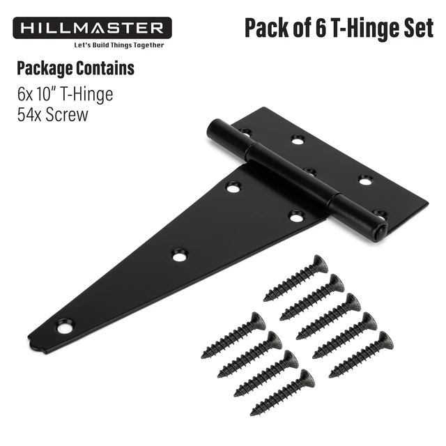 Alt view image 7 of 7 - 10 Inch T-Strap Heavy Duty Shed Door Hinges Gate Strap Hinges Black Tee Hinge Wrought Hardware for Wooden Fences,Yard,Barn Door,Rustproof (6 Pack)