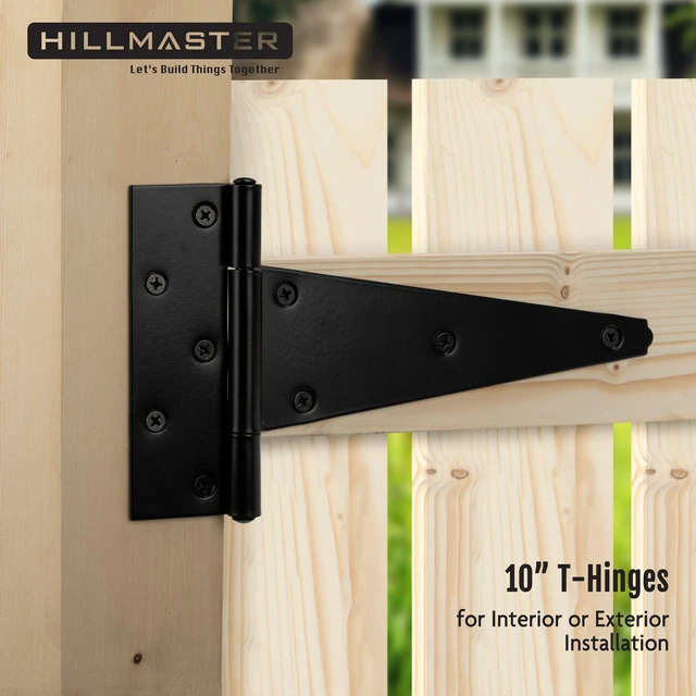 Alt view image 6 of 7 - 10 Inch T-Strap Heavy Duty Shed Door Hinges Gate Strap Hinges Black Tee Hinge Wrought Hardware for Wooden Fences,Yard,Barn Door,Rustproof (6 Pack)