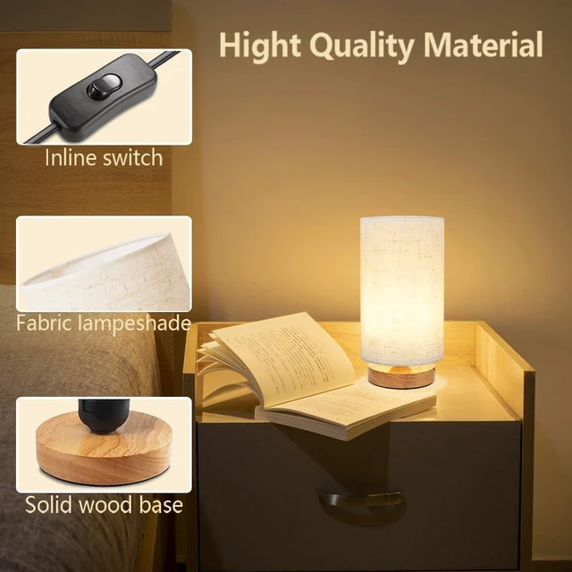 Alt view image 6 of 7 - 3-Color Adjustable Bedside Table Lamp for Bedroom,Minimalist Wood Base&Round Fabric Shade,Cozy Lighting Nightstand Boho Lamp,Study Reading Desk Night Stand Light for Living Room,Office,kitchen,Nursery