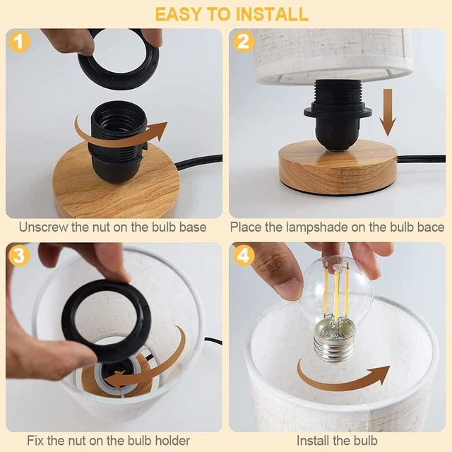 Alt view image 7 of 7 - 3-Color Adjustable Bedside Table Lamp for Bedroom,Minimalist Wood Base&Round Fabric Shade,Cozy Lighting Nightstand Boho Lamp,Study Reading Desk Night Stand Light for Living Room,Office,kitchen,Nursery