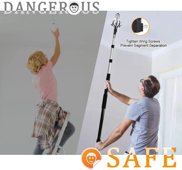 Alt view image 2 of 7 - 3-12FT Light Bulb Changer for High Ceilings with Baskets and Suction Cup 18FT Reach Telescopic Extension Pole, Light Bulb Extension Pole Changer for High Ceilings and Recessed Lights