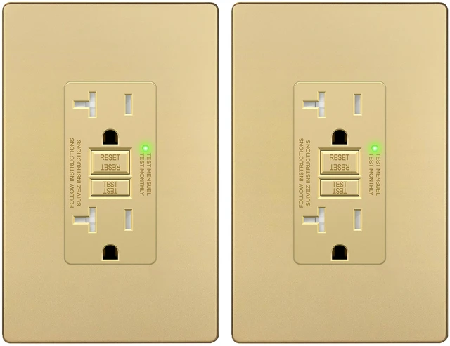 Main image of GFCI Outlet 20Amp, GFCI Receptacle, ETL Listed, Matte Gold, 2-Pack Tamper-Resistant, Ground Fault Protection, Self-Test, LED Indicator, No-False-Trip Performance, Screwless Wall Plate, Anti-In